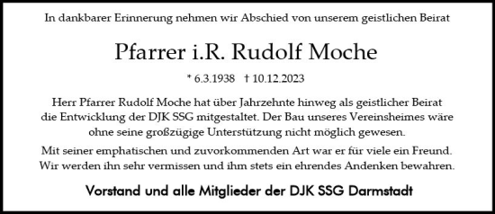 Traueranzeige von Rudolf Moche von Darmstädter Echo