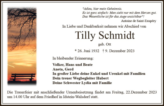 Traueranzeige von Tilly Schmidt von Camberger Anzeiger