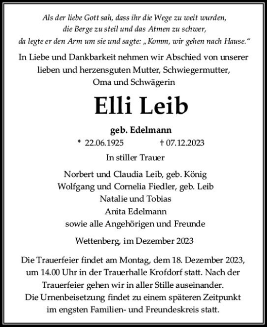 Traueranzeige von Uli Leib von Wetzlarer Neue Zeitung