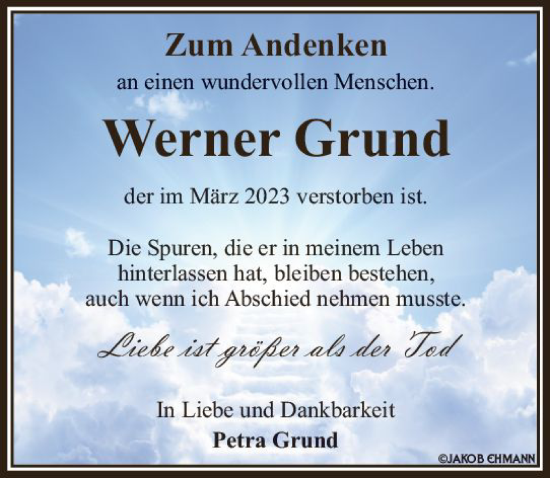 Traueranzeige von Werner Grund von Nassauische Neue Presse