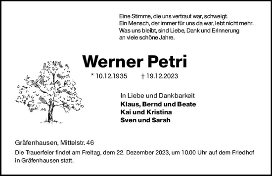 Traueranzeige von Werner Petri von Darmstädter Echo