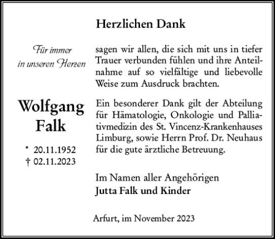 Traueranzeige von Wolfganng Falk von Nassauische Neue Presse