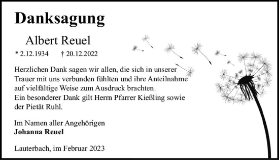 Traueranzeige von Albert Reuel von VRM Trauer