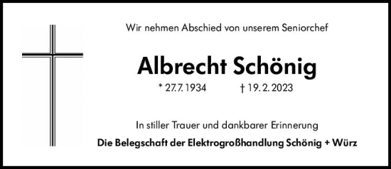 Traueranzeige von Albrecht Schönig von Darmstädter Echo