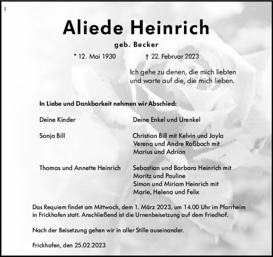 Traueranzeige von Aliede Heinrich von Nassauische Neue Presse