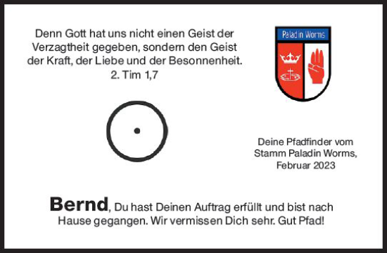 Traueranzeige von Bernd  von Wormser Zeitung