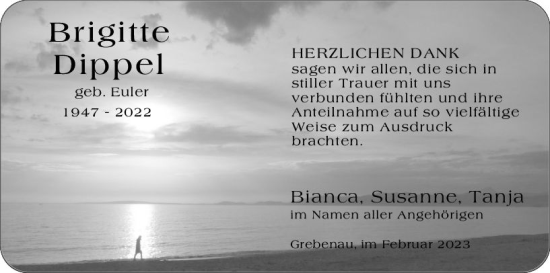 Traueranzeige von Brigitte Dippel von OK Oberhessen Kurier