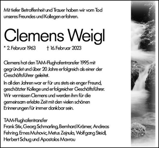 Traueranzeige von Clemens Weigl von Darmstädter Echo