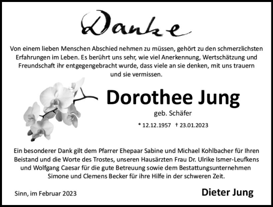 Traueranzeige von Dorothee Jung von Dill Block
