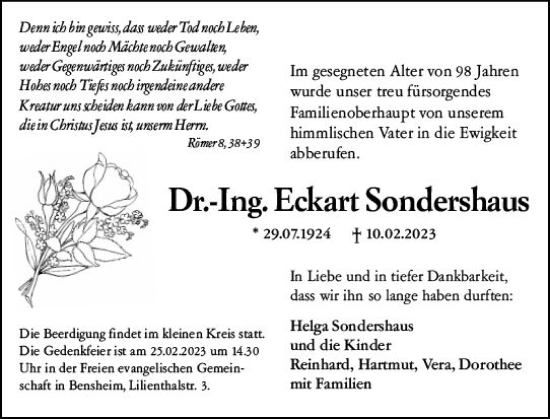 Traueranzeige von Eckart Sondershaus von Darmstädter Echo