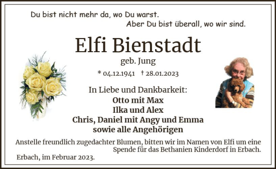 Traueranzeige von Elfi Bienstadt von WK Rheingau
