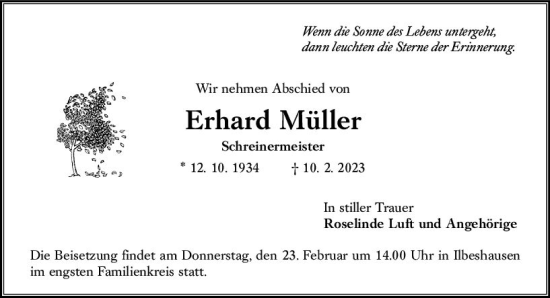 Traueranzeige von Erhard Müller von VRM Trauer