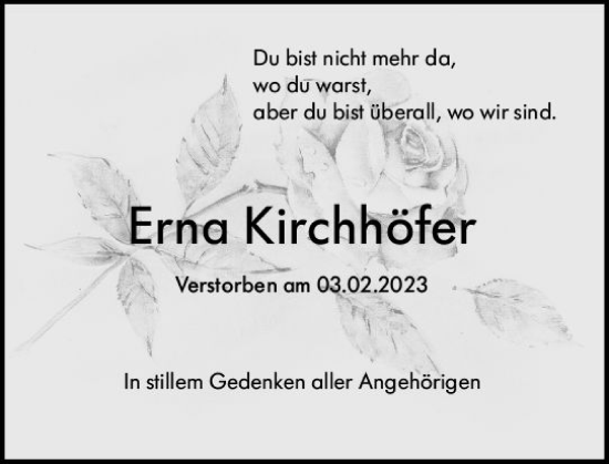 Traueranzeige von Erna Kirchhöfen von Groß-Gerauer Echo