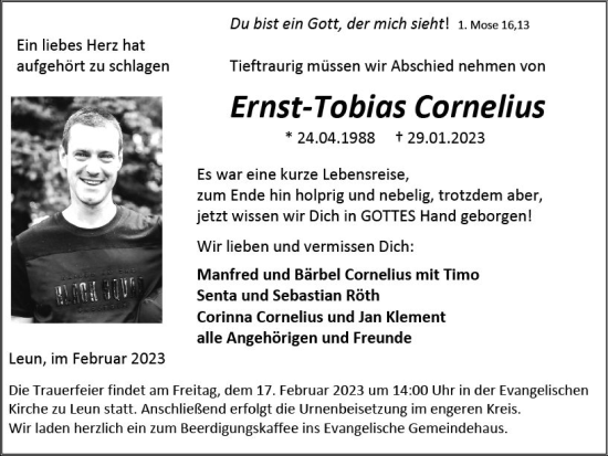 Traueranzeige von Ernst-Tobias Cornelius von Wetzlarer Neue Zeitung