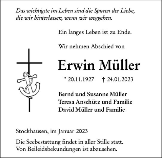 Traueranzeige von Erwin Müller von Wetzlarer Neue Zeitung
