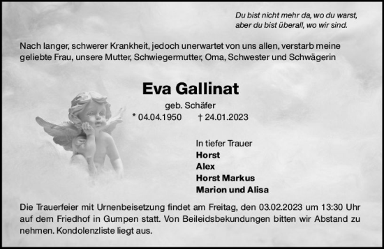 Traueranzeige von Eva Gallinat von Odenwälder Echo