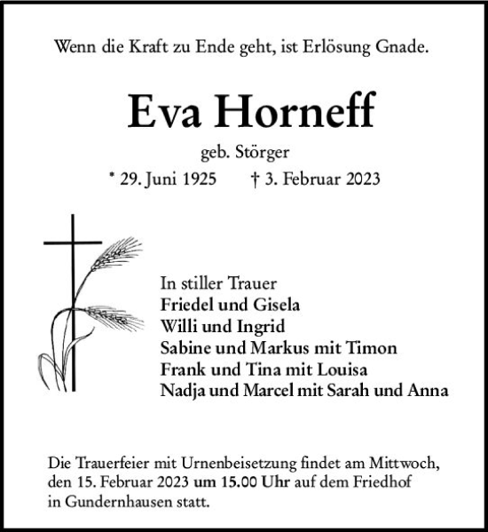 Traueranzeige von Eva Horneff von Darmstädter Echo