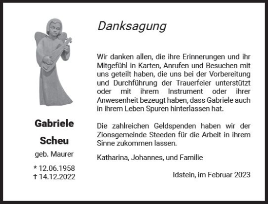 Traueranzeige von Gabriele Scheu von Nassauische Neue Presse