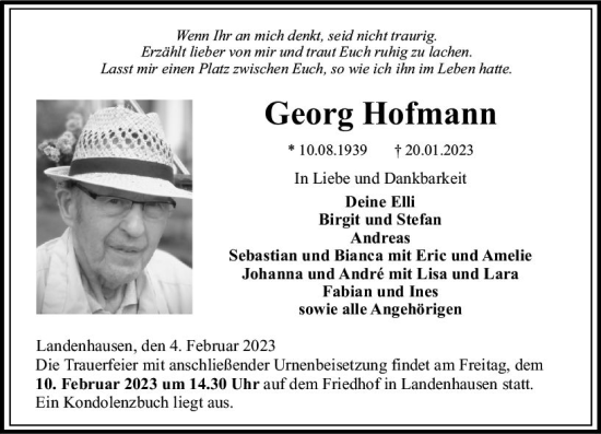 Traueranzeige von Georg Hofmann von VRM Trauer