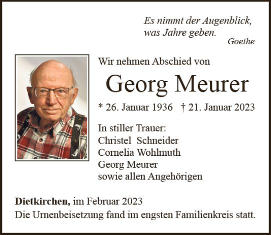 Traueranzeige von Georg Meurer von Nassauische Neue Presse