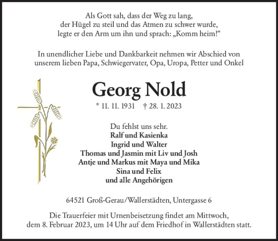 Traueranzeige von Georg Nold von Groß-Gerauer Echo