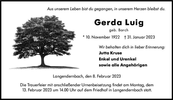 Traueranzeige von Gerda Luig von Nassauische Neue Presse