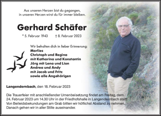 Traueranzeige von Gerhard Schäfer von Nassauische Neue Presse