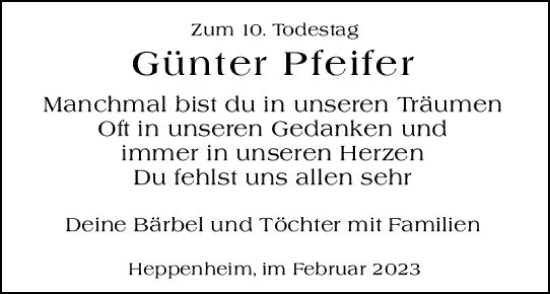 Traueranzeige von Günter Pfeifer von Starkenburger Echo