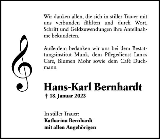 Traueranzeige von Hans-Karl Bernhardt von Hochheimer Zeitung