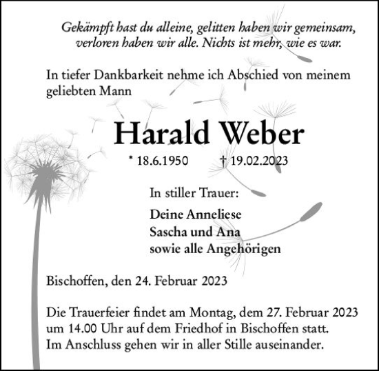 Traueranzeige von Harald Weber von Dill Block