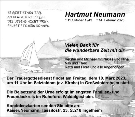 Traueranzeige von Hartmut Neumann von Allgemeine Zeitung Bingen/Ingelheim