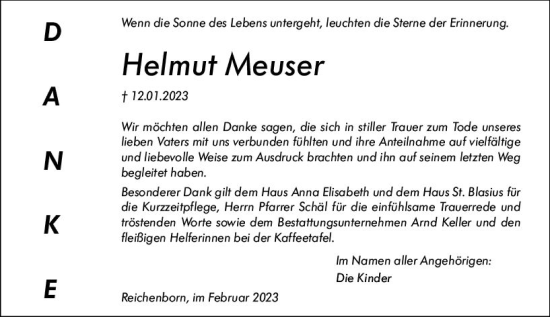 Traueranzeige von Helmut Meuser von Weilburger Tageblatt