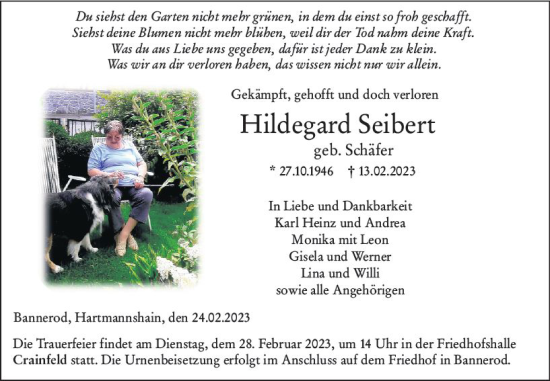 Traueranzeige von Hildegard Seibert von VRM Trauer