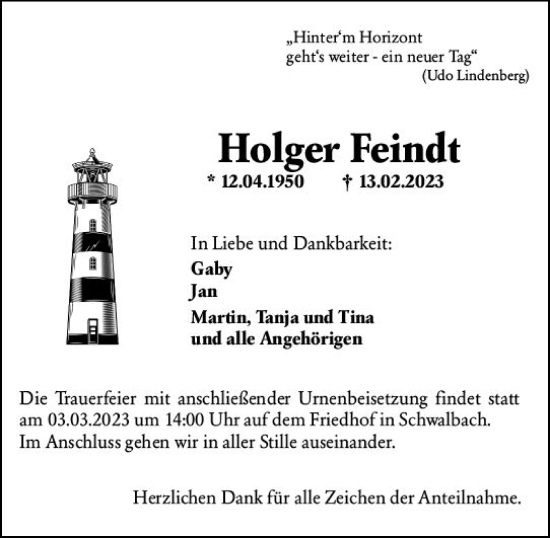Traueranzeige von Holger Feindt von Wetzlarer Neue Zeitung