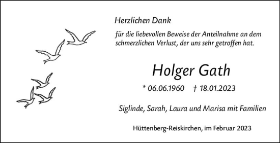 Traueranzeige von Holger Gath von Weilburger Tageblatt