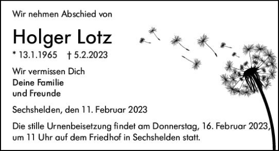 Traueranzeige von Holger Lotz von Dill Block