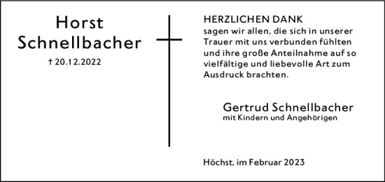 Traueranzeige von Horst Schnellbacher von Odenwälder Echo