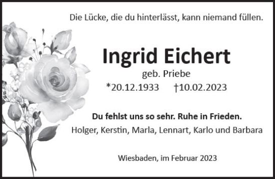 Traueranzeige von Ingrid Eichert von Camberger Anzeiger