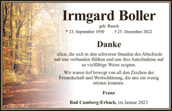 Traueranzeige von Irmgard Boller von Camberger Anzeiger