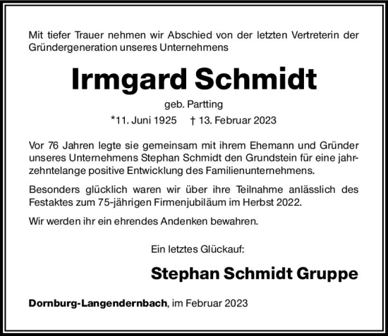 Traueranzeige von Irmgard Schmidt von Nassauische Neue Presse