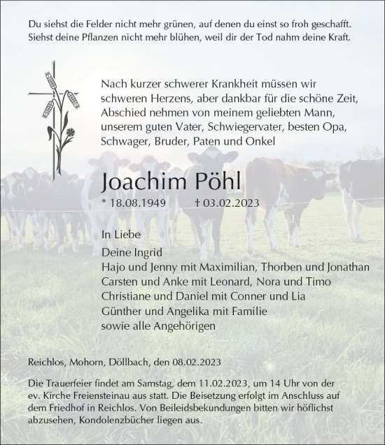 Traueranzeige von Joachim Pöhl von VRM Trauer