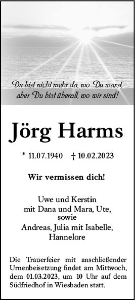 Traueranzeige von Jörg Harms von Wiesbadener Kurier