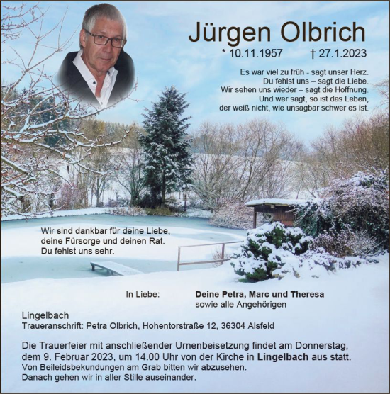 Traueranzeige von Jürgen Olbrich von VRM Trauer