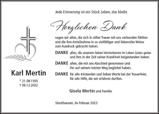 Traueranzeige von Karl Mertin von OK Oberhessen Kurier