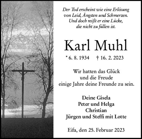 Traueranzeige von Karl Muhl von VRM Trauer