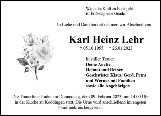Traueranzeige von Karl Heinz Lehr von VRM Trauer