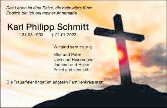Traueranzeige von Karl Philipp Schmitt von Starkenburger Echo