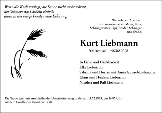 Traueranzeige von Kurt Liebmann von Groß-Gerauer Echo