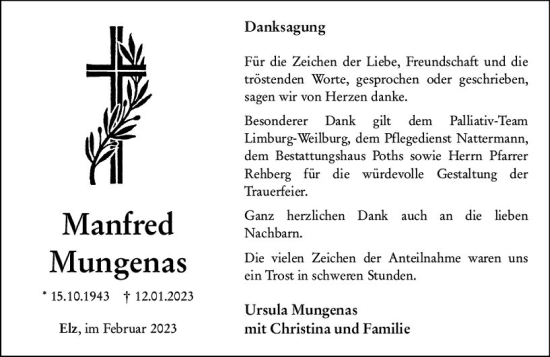 Traueranzeige von Manfred Mungenas von Nassauische Neue Presse