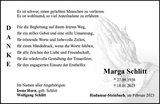 Traueranzeige von Marga Schlitt von Nassauische Neue Presse